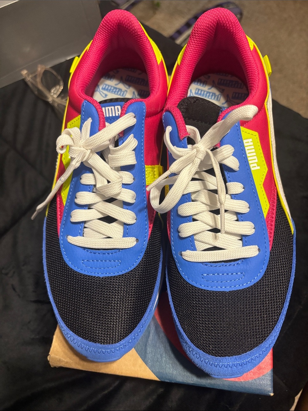 Puma women ' Retro Runner Sneakers - Blue, Pink, White, Black, & neon yellow